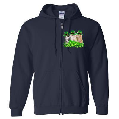 Three Cat St Patricks Day Kitty Kitten Lover Irish Full Zip Hoodie