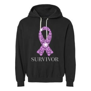 Testicular Cancer Survivor Purple Ribbon Awareness Garment-Dyed Fleece Hoodie