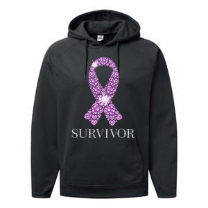 Testicular Cancer Survivor Purple Ribbon Awareness Performance Fleece Hoodie