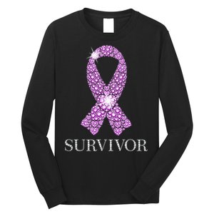 Testicular Cancer Survivor Purple Ribbon Awareness Long Sleeve Shirt