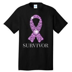 Testicular Cancer Survivor Purple Ribbon Awareness Tall T-Shirt