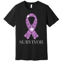 Testicular Cancer Survivor Purple Ribbon Awareness Premium T-Shirt