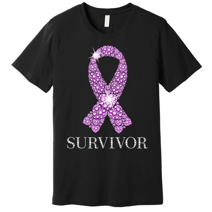 Testicular Cancer Survivor Purple Ribbon Awareness Premium T-Shirt