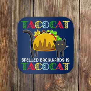 Taco Cat Spelled Backwards Is TacoCat Black Cat Mexican Coaster