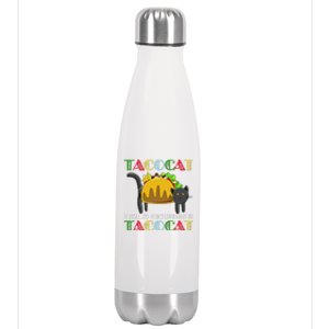 Taco Cat Spelled Backwards Is TacoCat Black Cat Mexican Stainless Steel Insulated Water Bottle