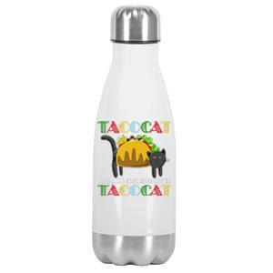 Taco Cat Spelled Backwards Is TacoCat Black Cat Mexican Stainless Steel Insulated Water Bottle