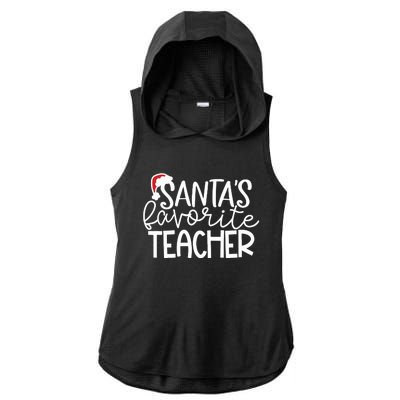 Teacher Christmas Santas Favorite Teacher Ladies PosiCharge Tri-Blend Wicking Draft Hoodie Tank