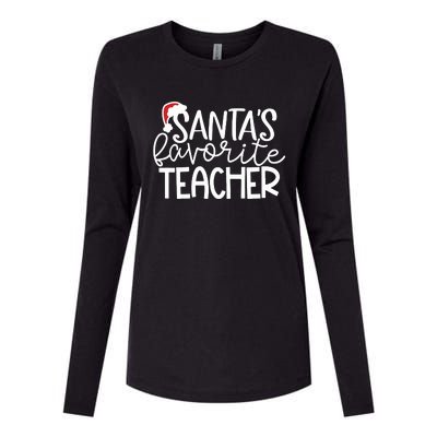 Teacher Christmas Santas Favorite Teacher Womens Cotton Relaxed Long Sleeve T-Shirt