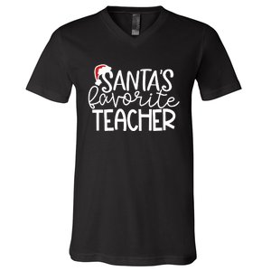 Teacher Christmas Santas Favorite Teacher V-Neck T-Shirt