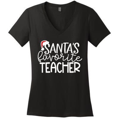 Teacher Christmas Santas Favorite Teacher Women's V-Neck T-Shirt