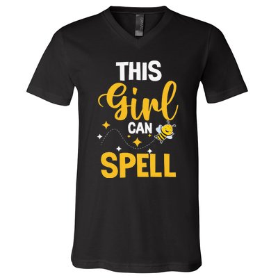 This Can Spell Funny Spelling Bee Speller Champion V-Neck T-Shirt