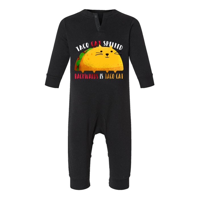 Taco Cat Spelled Backwards Is Taco Cat Funny Mexican Tacos Infant Fleece One Piece