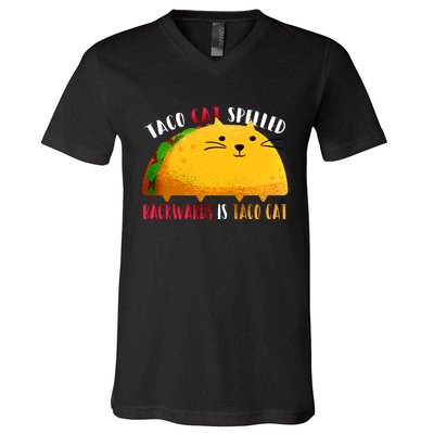 Taco Cat Spelled Backwards Is Taco Cat Funny Mexican Tacos V-Neck T-Shirt