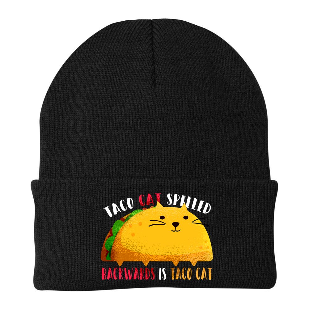 Taco Cat Spelled Backwards Is Taco Cat Funny Mexican Tacos Beanie
