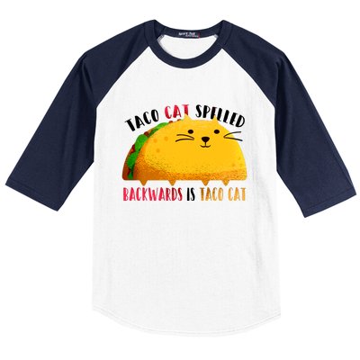 Taco Cat Spelled Backwards Is Taco Cat Funny Mexican Tacos Baseball Sleeve Shirt