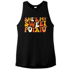 Thanksgiving Couples Sweet Potato I Yam Groovy Flower Ladies PosiCharge Tri-Blend Wicking Tank