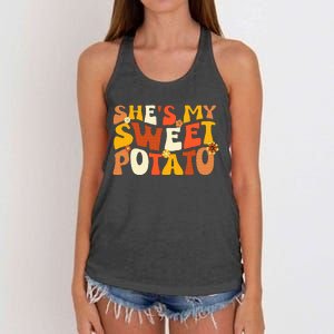 Thanksgiving Couples Sweet Potato I Yam Groovy Flower Women's Knotted Racerback Tank