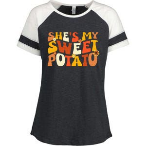 Thanksgiving Couples Sweet Potato I Yam Groovy Flower Enza Ladies Jersey Colorblock Tee