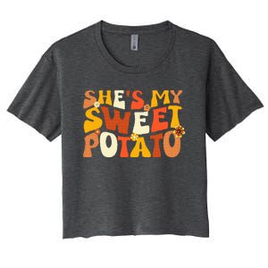 Thanksgiving Couples Sweet Potato I Yam Groovy Flower Women's Crop Top Tee