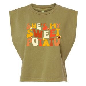 Thanksgiving Couples Sweet Potato I Yam Groovy Flower Garment-Dyed Women's Muscle Tee