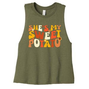 Thanksgiving Couples Sweet Potato I Yam Groovy Flower Women's Racerback Cropped Tank