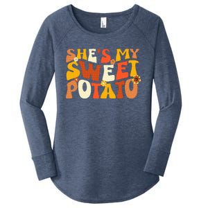 Thanksgiving Couples Sweet Potato I Yam Groovy Flower Women's Perfect Tri Tunic Long Sleeve Shirt