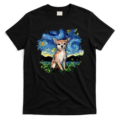 Tan Chihuahua Starry Night Impressionist Dog Art By Aja T-Shirt