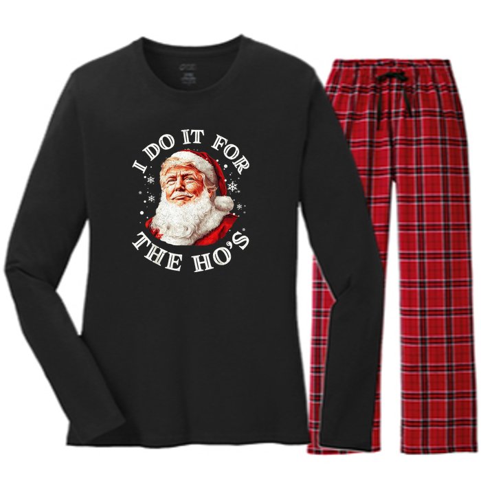 Trump Christmas Santa Claus I Do It For The Hos Cute Xmas Women's Long Sleeve Flannel Pajama Set 