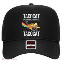 Taco Cat Spelled Backwards Palindrome Funny Cat High Crown Mesh Back Trucker Hat