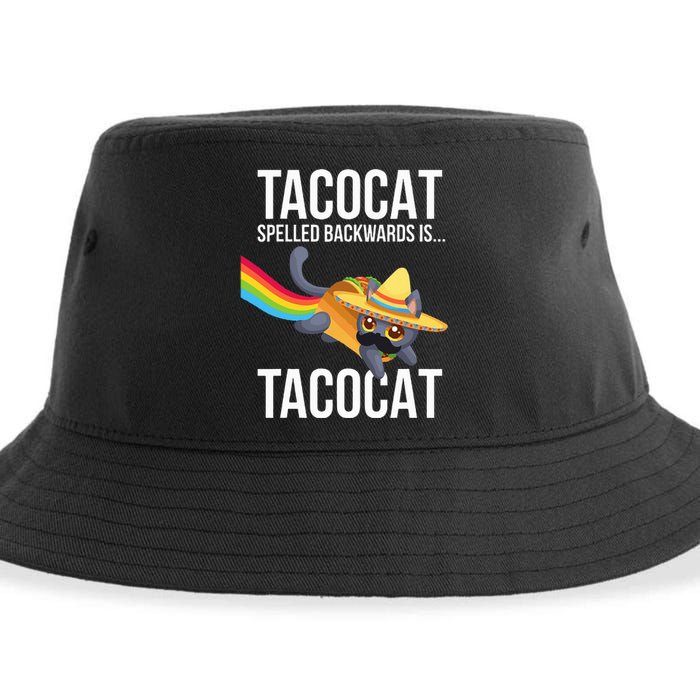 Taco Cat Spelled Backwards Palindrome Funny Cat Sustainable Bucket Hat