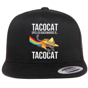 Taco Cat Spelled Backwards Palindrome Funny Cat Flat Bill Trucker Hat