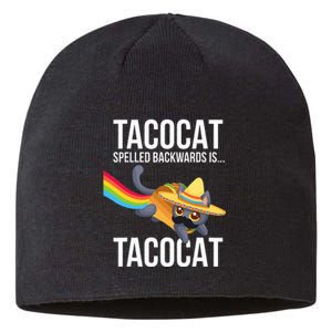 Taco Cat Spelled Backwards Palindrome Funny Cat Sustainable Beanie