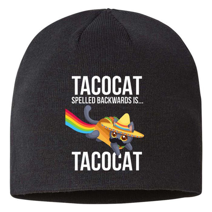 Taco Cat Spelled Backwards Palindrome Funny Cat Sustainable Beanie