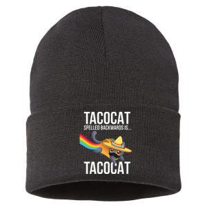 Taco Cat Spelled Backwards Palindrome Funny Cat Sustainable Knit Beanie