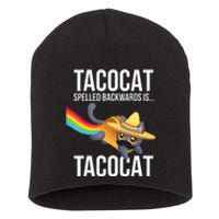 Taco Cat Spelled Backwards Palindrome Funny Cat Short Acrylic Beanie