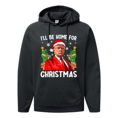 Trump Christmas Santa Hat Ill Be Home For Christmas Performance Fleece Hoodie