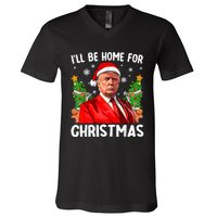 Trump Christmas Santa Hat Ill Be Home For Christmas V-Neck T-Shirt