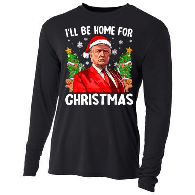 Trump Christmas Santa Hat Ill Be Home For Christmas Cooling Performance Long Sleeve Crew