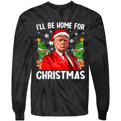 Trump Christmas Santa Hat Ill Be Home For Christmas Tie-Dye Long Sleeve Shirt