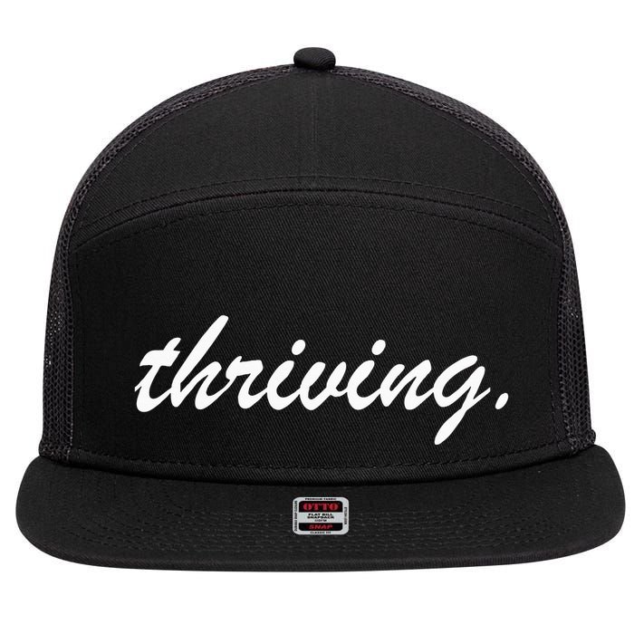 Thriving Cursive Script Dark 7 Panel Mesh Trucker Snapback Hat