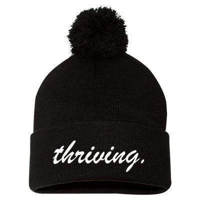 Thriving Cursive Script Dark Pom Pom 12in Knit Beanie