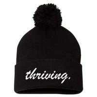 Thriving Cursive Script Dark Pom Pom 12in Knit Beanie