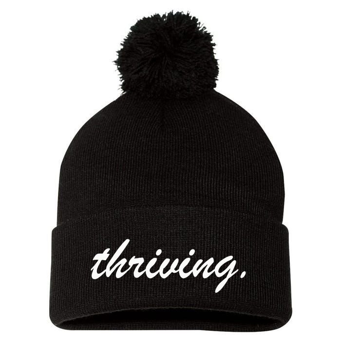 Thriving Cursive Script Dark Pom Pom 12in Knit Beanie