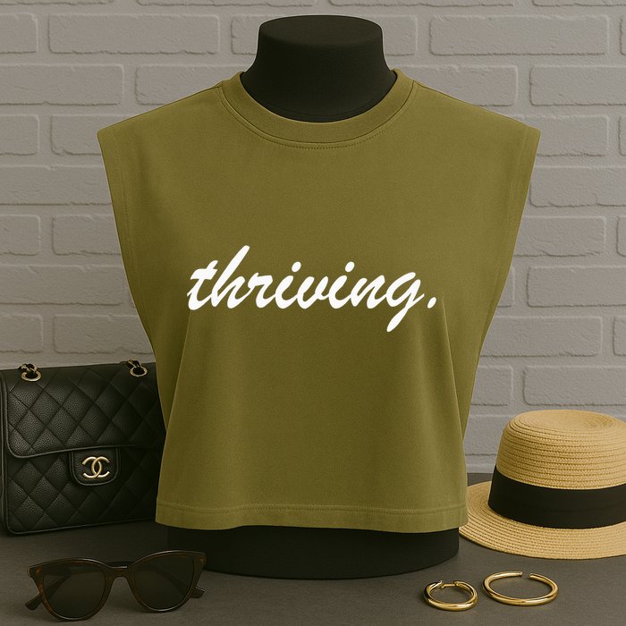 Thriving Cursive Script Dark Garment-Dyed Women's Muscle Tee