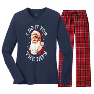 Trump Christmas Santa Claus I Do It For The Hos Cute Xmas Women's Long Sleeve Flannel Pajama Set 