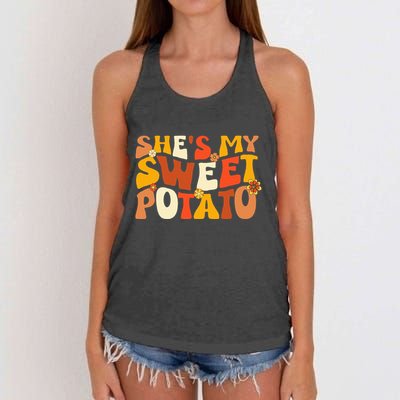 Thanksgiving Couples Sweet Potato I Yam Groovy Flower Women's Knotted Racerback Tank