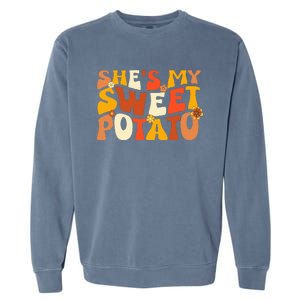 Thanksgiving Couples Sweet Potato I Yam Groovy Flower Garment-Dyed Sweatshirt