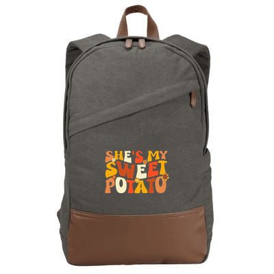 Thanksgiving Couples Sweet Potato I Yam Groovy Flower Cotton Canvas Backpack