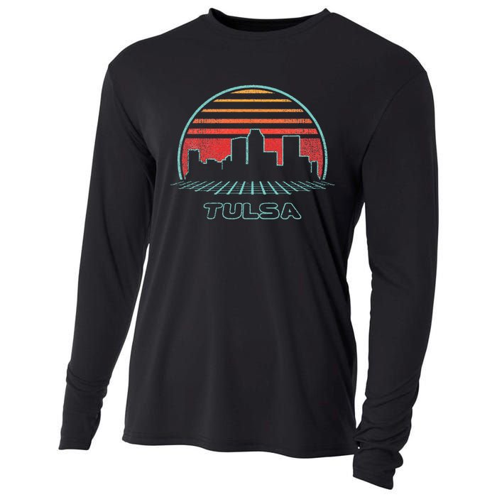 Tulsa City Skyline Retro Vintage 80s Style Cooling Performance Long Sleeve Crew