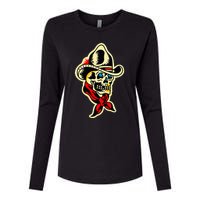 Traditional Cowboy Skull Tattoo Womens Cotton Relaxed Long Sleeve T-Shirt